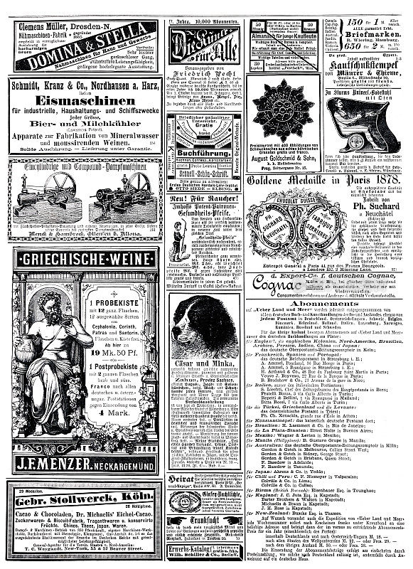 1887年德国杂志的广告，包括Suchard, Neuch?tel，瑞士